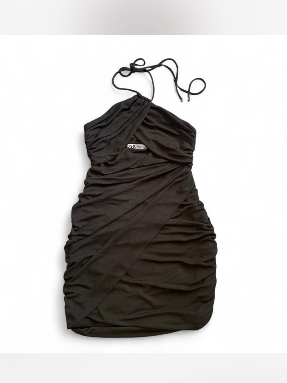 Zara Black Ruched Halter Mini Dress